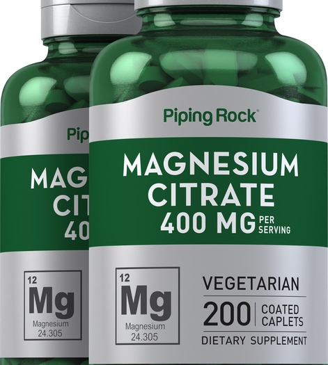 Magnesium Citrate, 400 mg (per serving), 200 Coated Caplets, 2  Bottles