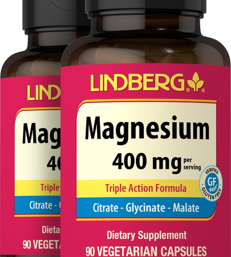 Magnesium (Triple-Action), 400 mg (per serving), 90 Vegetarian Capsules, 2  Bottles